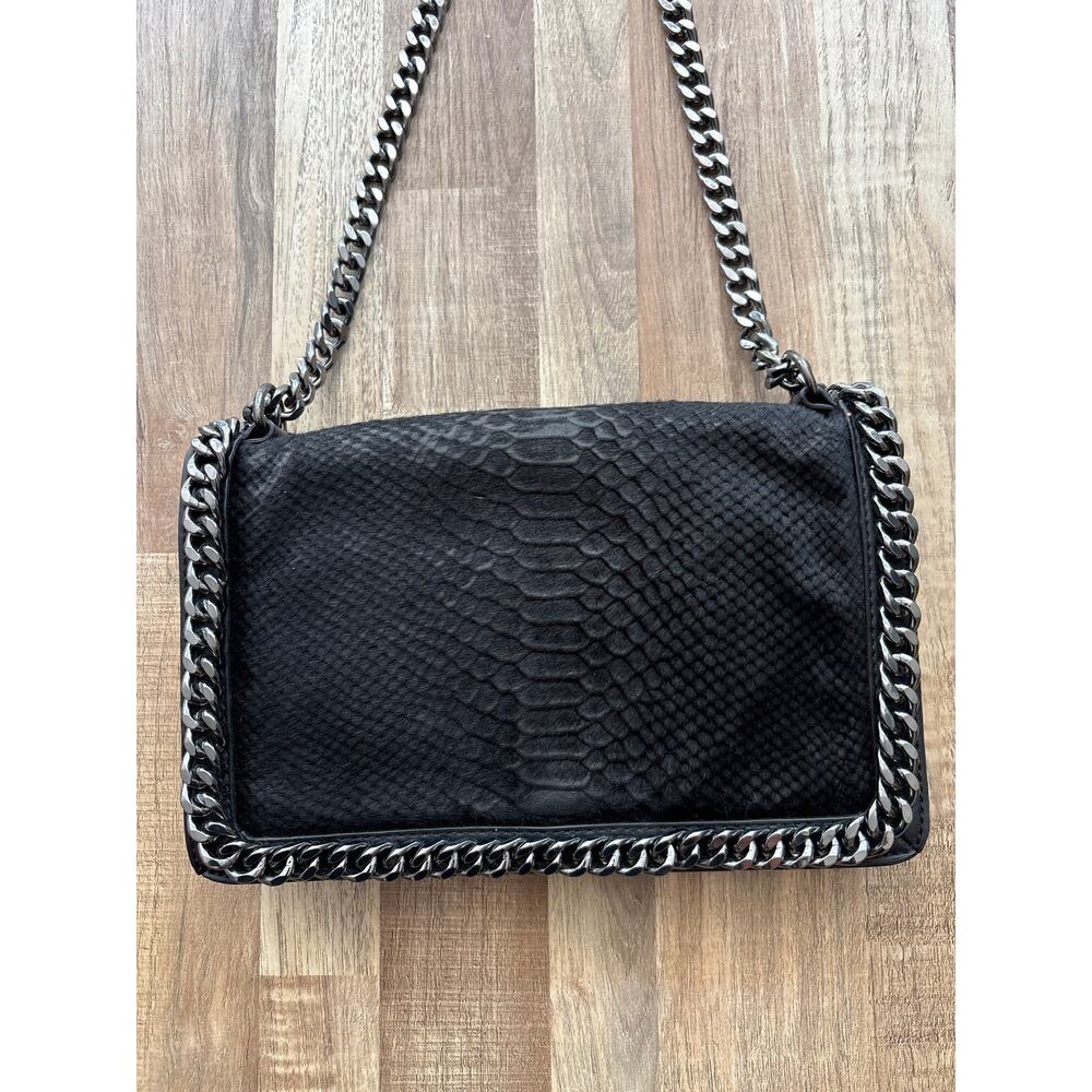 Zara Black Leather Pony Skin Snake Embossed Chain Trimmed Bag - Picture 3 of 5